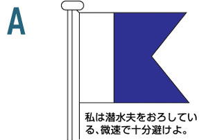 A 私は潜水夫をおろしている。微速で十分避けよ。